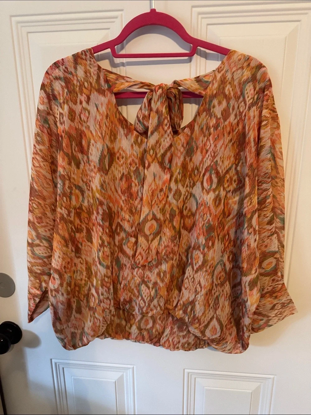Liverpool Multicolor Ikat Print Blouse - Orange, Green